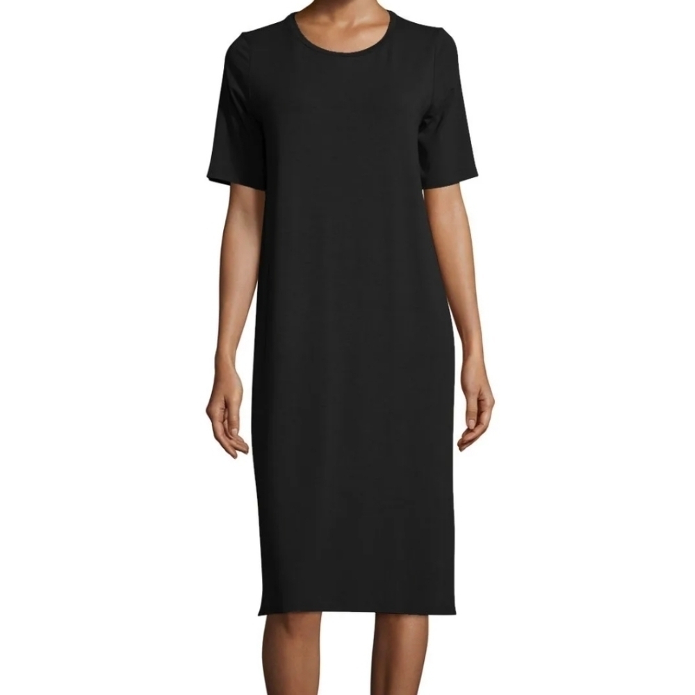 3 X 25 NEIMAN Marcus short Sleeve Sweater Dress Black Size Large